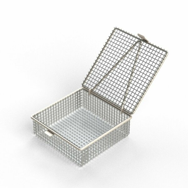 Anysizebasket Light Duty Basket: 6Lx6Wx2H, 304 SS, Hinged Lid with Thumb Clasp, No Handles, Mesh: 2 x .063 FLB-060060020-L02S